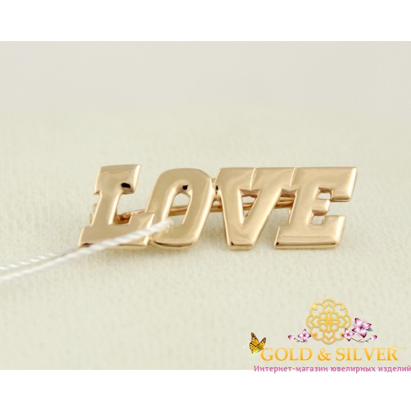 Золотая брошь "LOVE" бш358и , Gold & Silver Gold & Silver, Украина